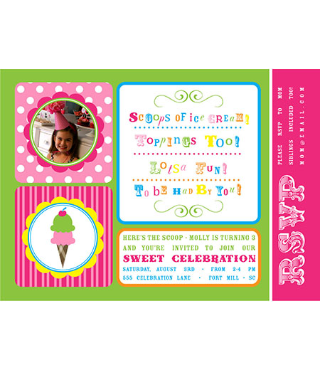 Sweet Celebration Ice Cream Birthday Party Printable Invitation